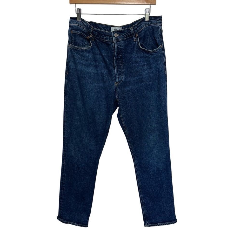 AGOLDE Riley Long Blue Denim Slim Fit Ankle Jeans, 32 - Picture 2 of 11